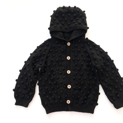 Popcorn Hoodie Cardigan, Black