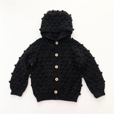 Popcorn Hoodie Cardigan, Black