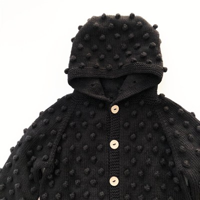 Popcorn Hoodie Cardigan, Black