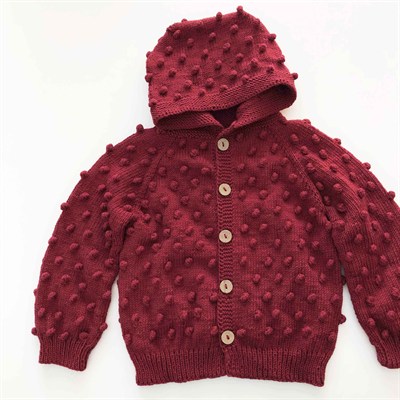 Popcorn Hoodie Cardigan, Deep red