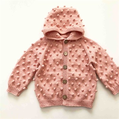 Popcorn Hoodie Cardigan, Salmon pink