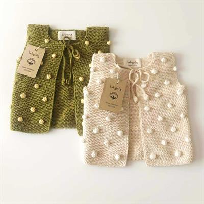 Popcorn Vest, Natural base×Snow popcorns