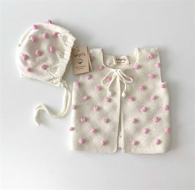 Popcorn Vest, Snow×Candy pink popcorns