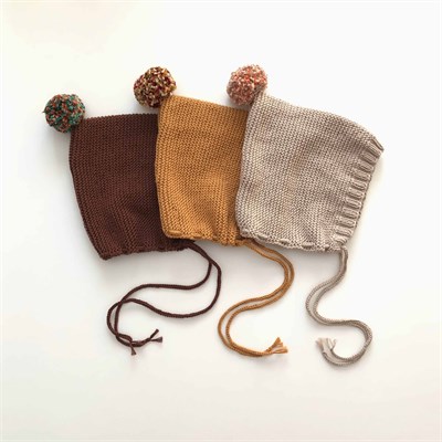 Rainbow Pompom Bonnet, Beige