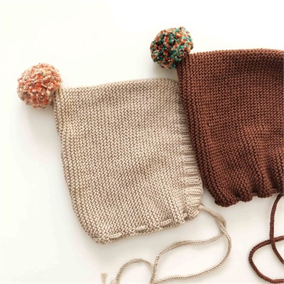 Rainbow Pompom Bonnet, Beige