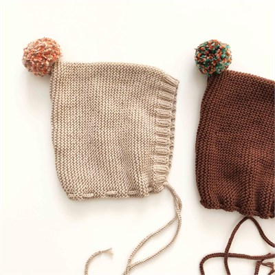 Rainbow Pompom Bonnet, Beige