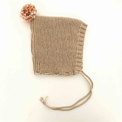 Rainbow Pompom Bonnet, Beige
