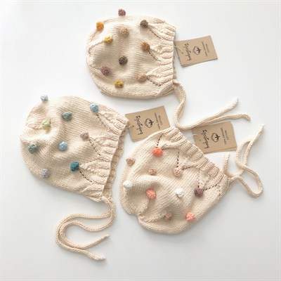 Rainbow Popcorn Bonnet, Natural base × Brown-Camel Popcorns