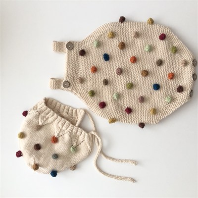 Rainbow Popcorn Romper & Bonnet Set, Natural