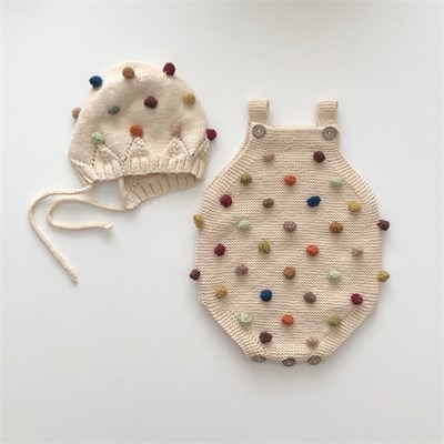 Rainbow Popcorn Romper & Bonnet Set, Natural
