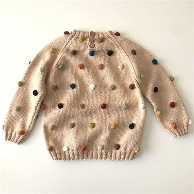 Rainbow Popcorn Sweater, Ecru base, Knit Stitch