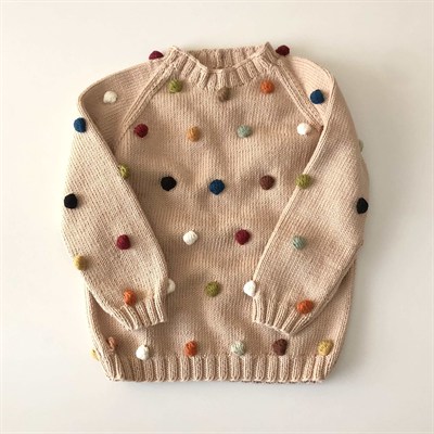 Rainbow Popcorn Sweater, Ecru base, Knit Stitch