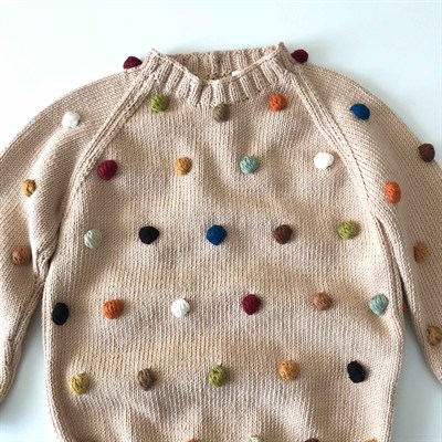 Rainbow Popcorn Sweater, Ecru base, Knit Stitch