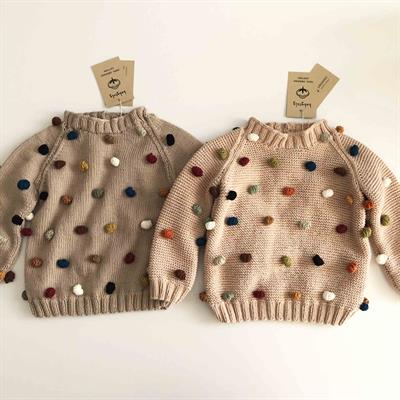 Rainbow Popcorn Sweater, Ecru base, Purl Stitch