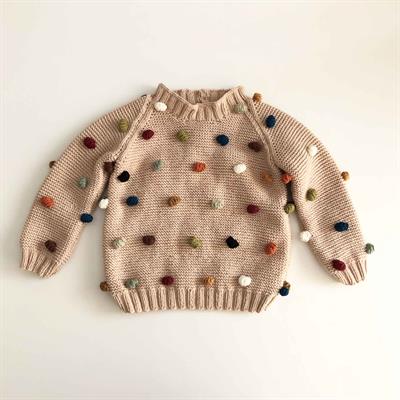 Rainbow Popcorn Sweater, Ecru base, Purl Stitch