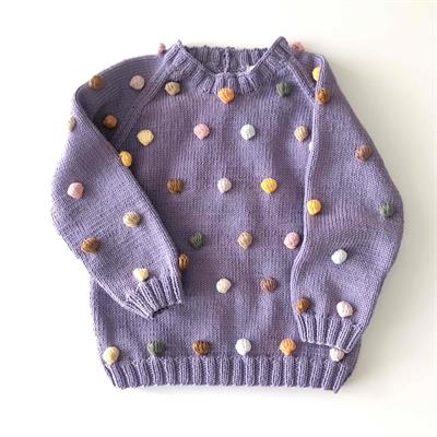 Rainbow Popcorn Sweater, Lavender base, Knit Stitch