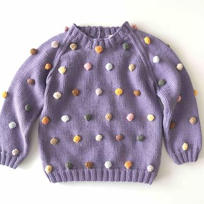 Rainbow Popcorn Sweater, Lavender base, Knit Stitch