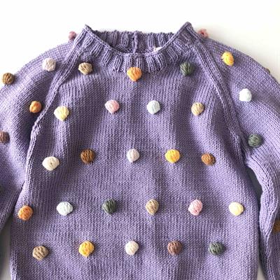 Rainbow Popcorn Sweater, Lavender base, Knit Stitch