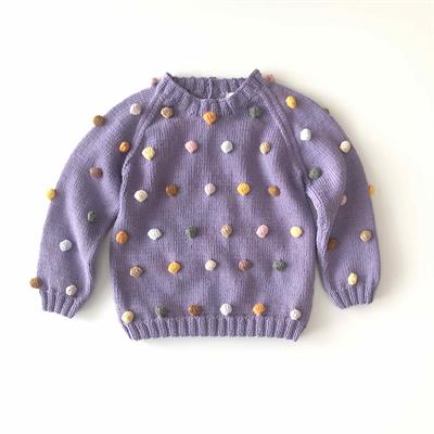 Rainbow Popcorn Sweater, Lavender base, Knit Stitch