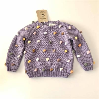 Rainbow Popcorn Sweater, Lavender base, Purl Stitch