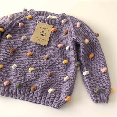 Rainbow Popcorn Sweater, Lavender base, Purl Stitch