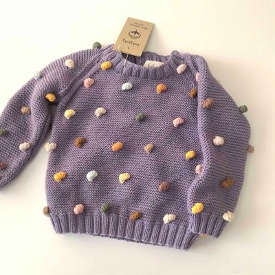 Rainbow Popcorn Sweater, Lavender base, Purl Stitch