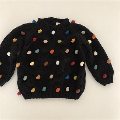 Rainbow Popcorn Sweater, Black base, Purl Stitch