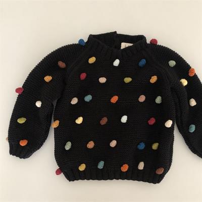 Rainbow Popcorn Sweater, Black base, Purl Stitch