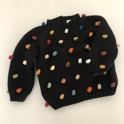Rainbow Popcorn Sweater, Black base, Purl Stitch