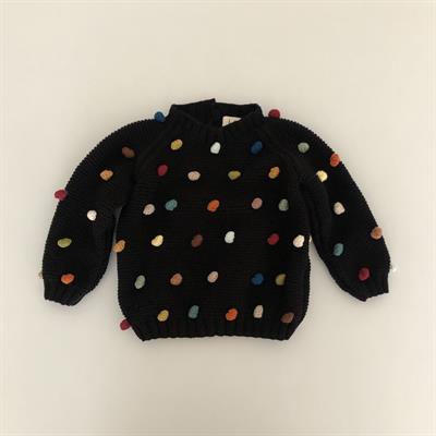 Rainbow Popcorn Sweater, Black base, Purl Stitch