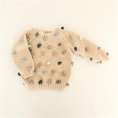 Rainbow Popcorn Sweater, Natural base×Blue-green Popcorns, Purl Stitch