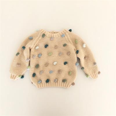 Rainbow Popcorn Sweater, Natural base×Blue-green Popcorns, Purl Stitch