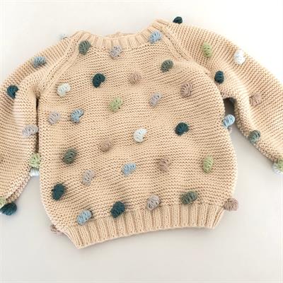 Rainbow Popcorn Sweater, Natural base×Blue-green Popcorns, Purl Stitch