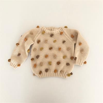 Rainbow Popcorn Sweater, Natural base×Brown-camel Popcorns, Purl Stitch