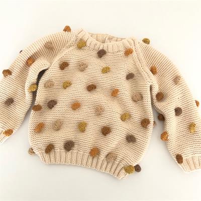 Rainbow Popcorn Sweater, Natural base×Brown-camel Popcorns, Purl Stitch