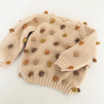 Rainbow Popcorn Sweater, Natural base×Brown-camel Popcorns, Purl Stitch