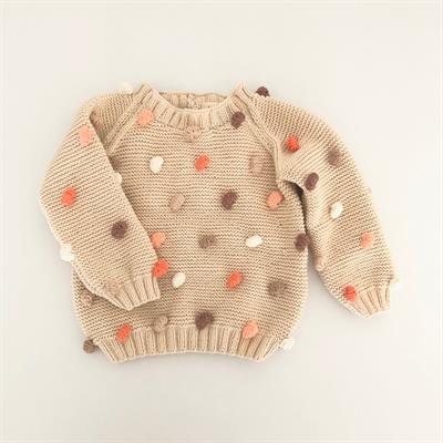 Rainbow Popcorn Sweater, Natural base×Pink-orange Popcorns, Purl Stitch