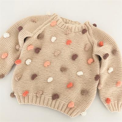 Rainbow Popcorn Sweater, Natural base×Pink-orange Popcorns, Purl Stitch