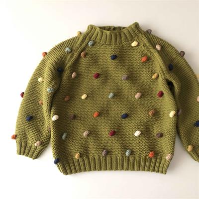 Rainbow Popcorn Sweater, Olive base, Purl Stitch