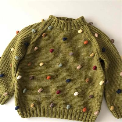 Rainbow Popcorn Sweater, Olive base, Purl Stitch