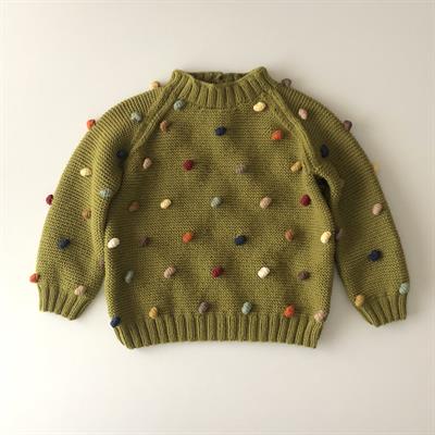 Rainbow Popcorn Sweater, Olive base, Purl Stitch