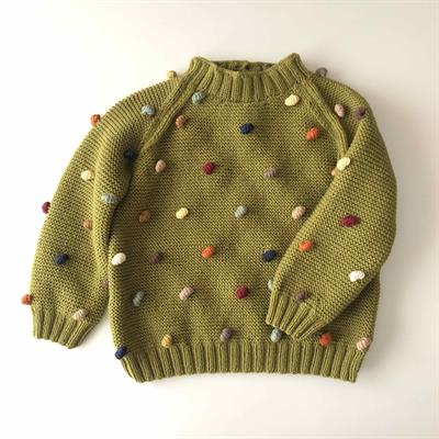 Rainbow Popcorn Sweater, Olive base, Purl Stitch
