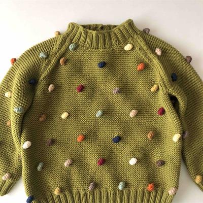 Rainbow Popcorn Sweater, Olive base, Purl Stitch