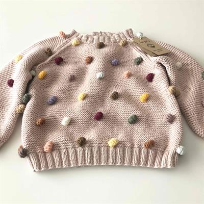 Rainbow Popcorn Sweater, Powder pink base, Purl Stitch