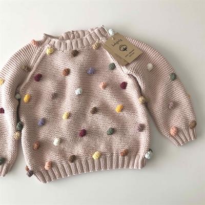 Rainbow Popcorn Sweater, Powder pink base, Purl Stitch