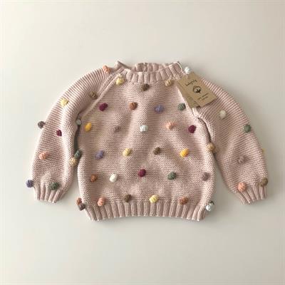 Rainbow Popcorn Sweater, Powder pink base, Purl Stitch