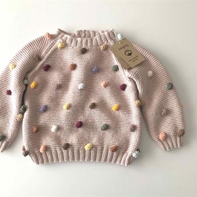 Rainbow Popcorn Sweater, Powder pink base, Purl Stitch