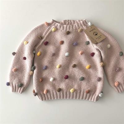 Rainbow Popcorn Sweater, Powder pink base, Purl Stitch