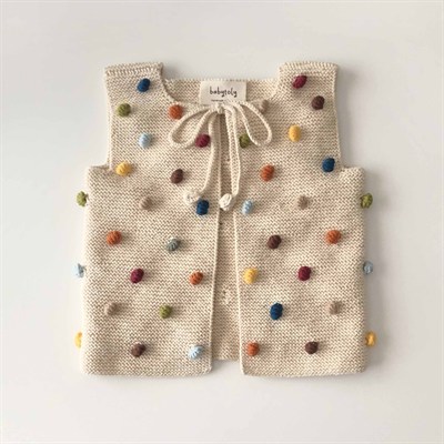 Rainbow Popcorn Vest & Beanie Set, Natural