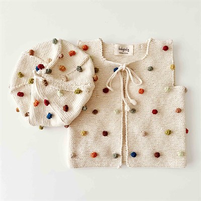 Rainbow Popcorn Vest & Beret Set, Natural